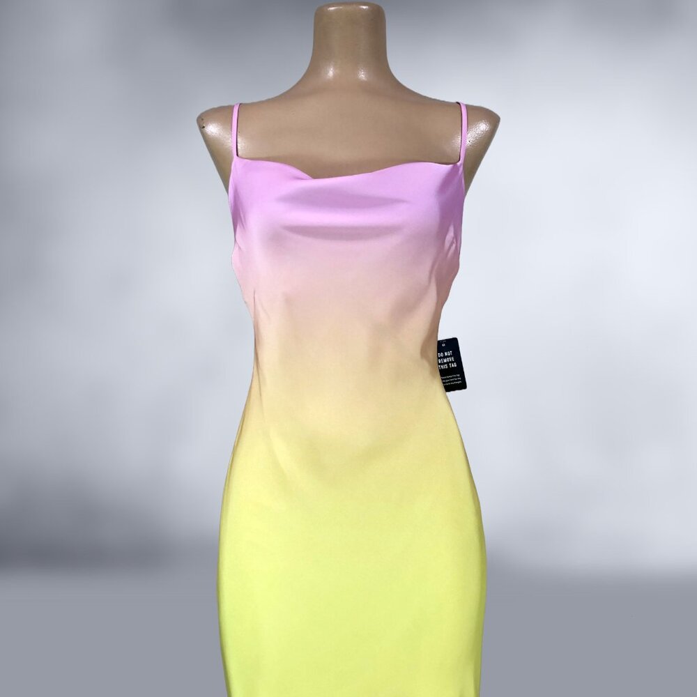 Express 2021 Rainbow Ombre Satin Bias Slip Dress NWT - Picture 2 of 10